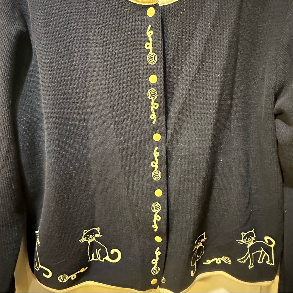 Christopher & Banks Navy Blue Cat Sweater Embroidered Unique Size M - Picture 3 of 5